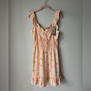 Lily Rose Juniors Flowy Dress M Medium Yellow Checker Pattern With Pink Flowers